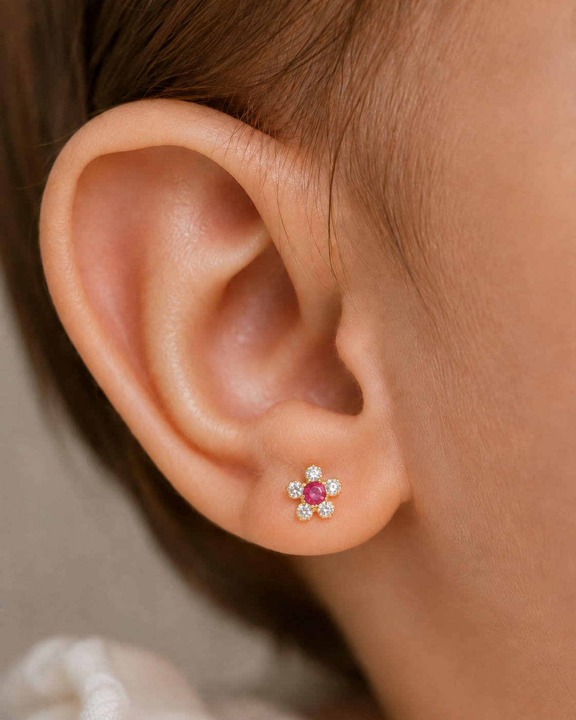 Baby Flower Studs in Hot Pink