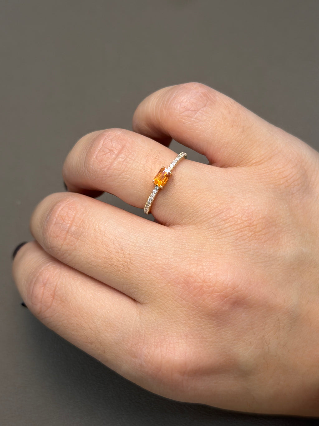 Orange Sapphire Pavé Ring