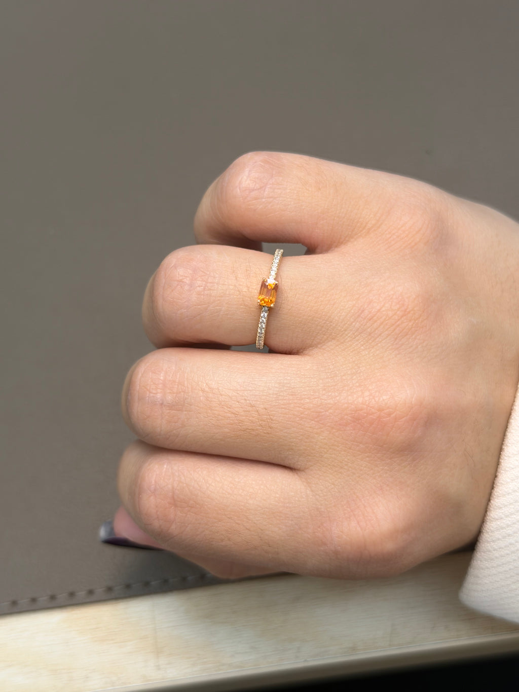 Orange Sapphire Pavé Ring