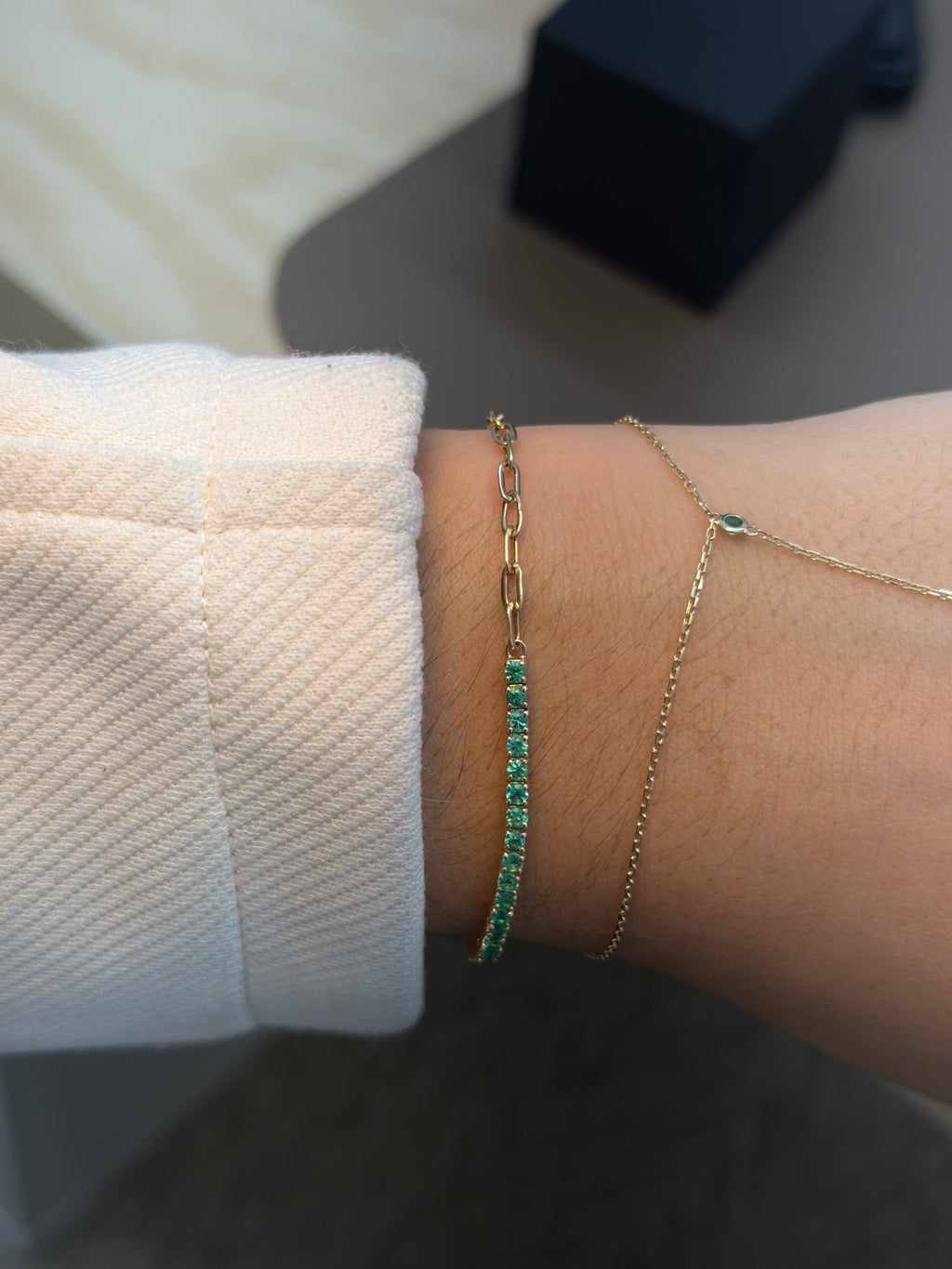 Emerald Paperclip Tennis Bracelet