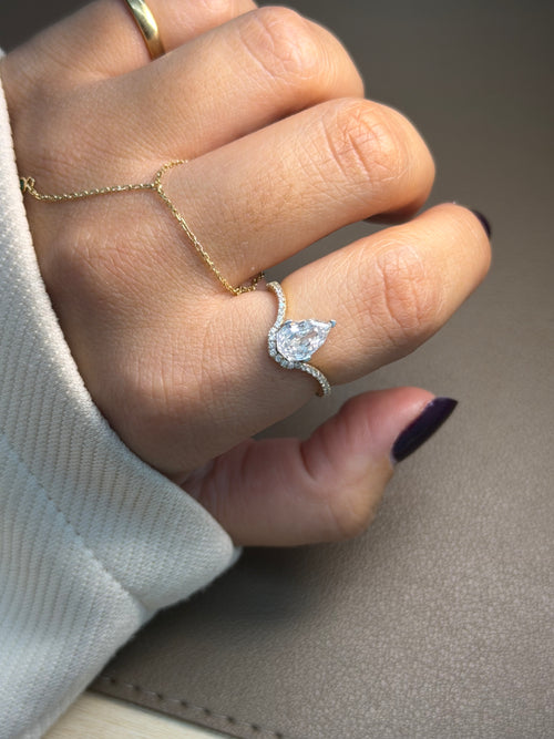Pear Step Cut Wave Ring