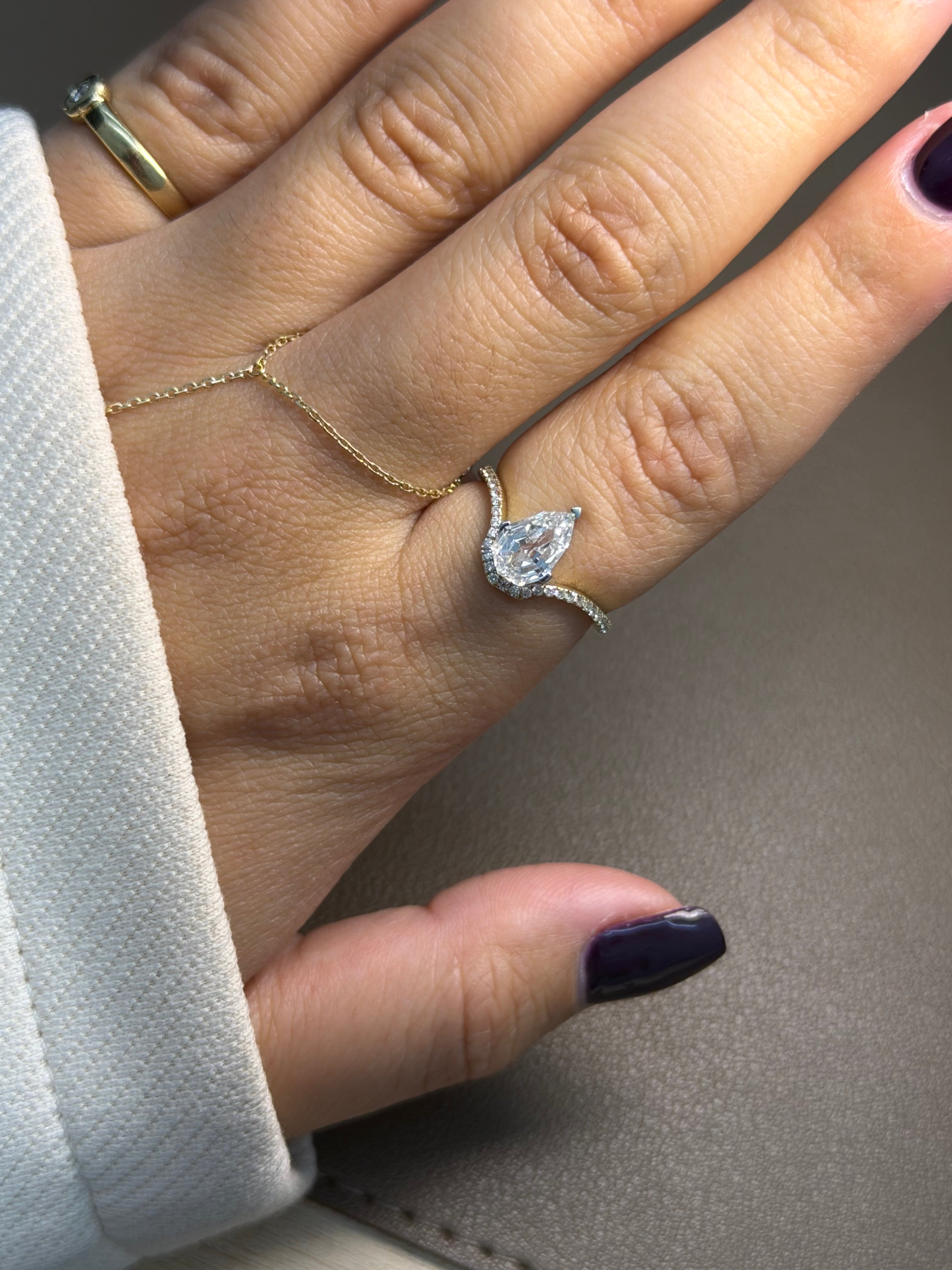 Pear Step Cut Wave Ring