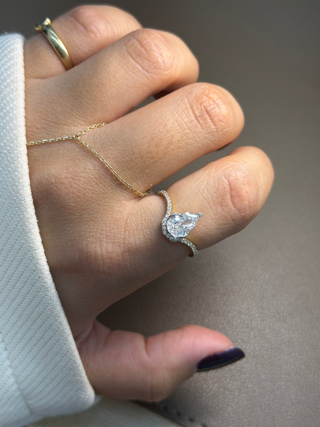 Pear Step Cut Wave Ring