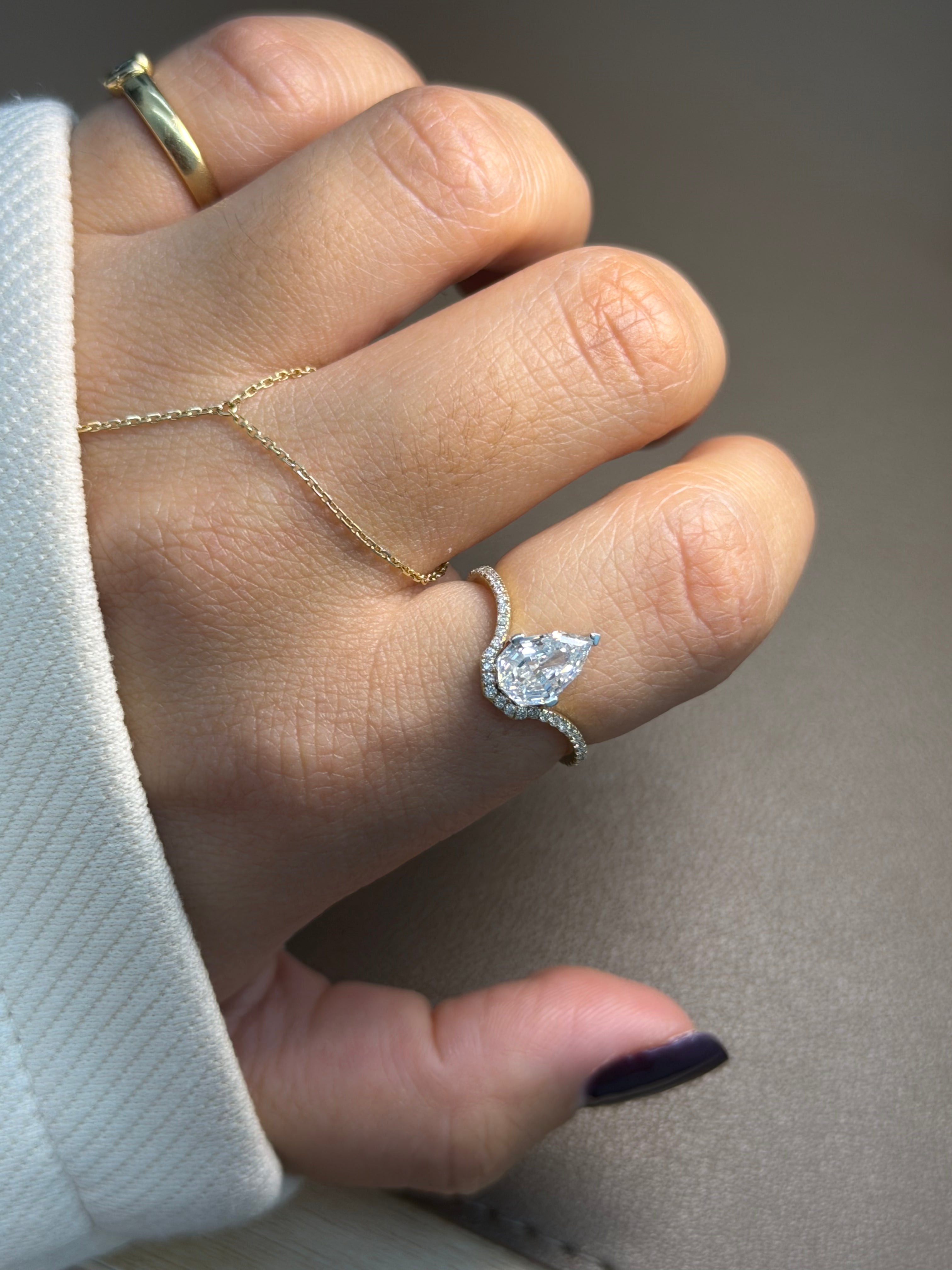 Pear Step Cut Wave Ring