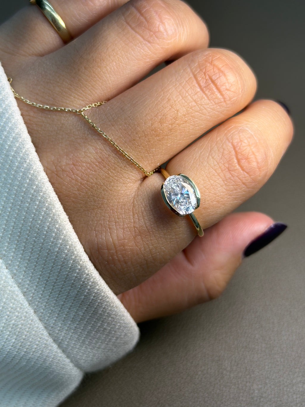2ct Oval Half Bezel Ring