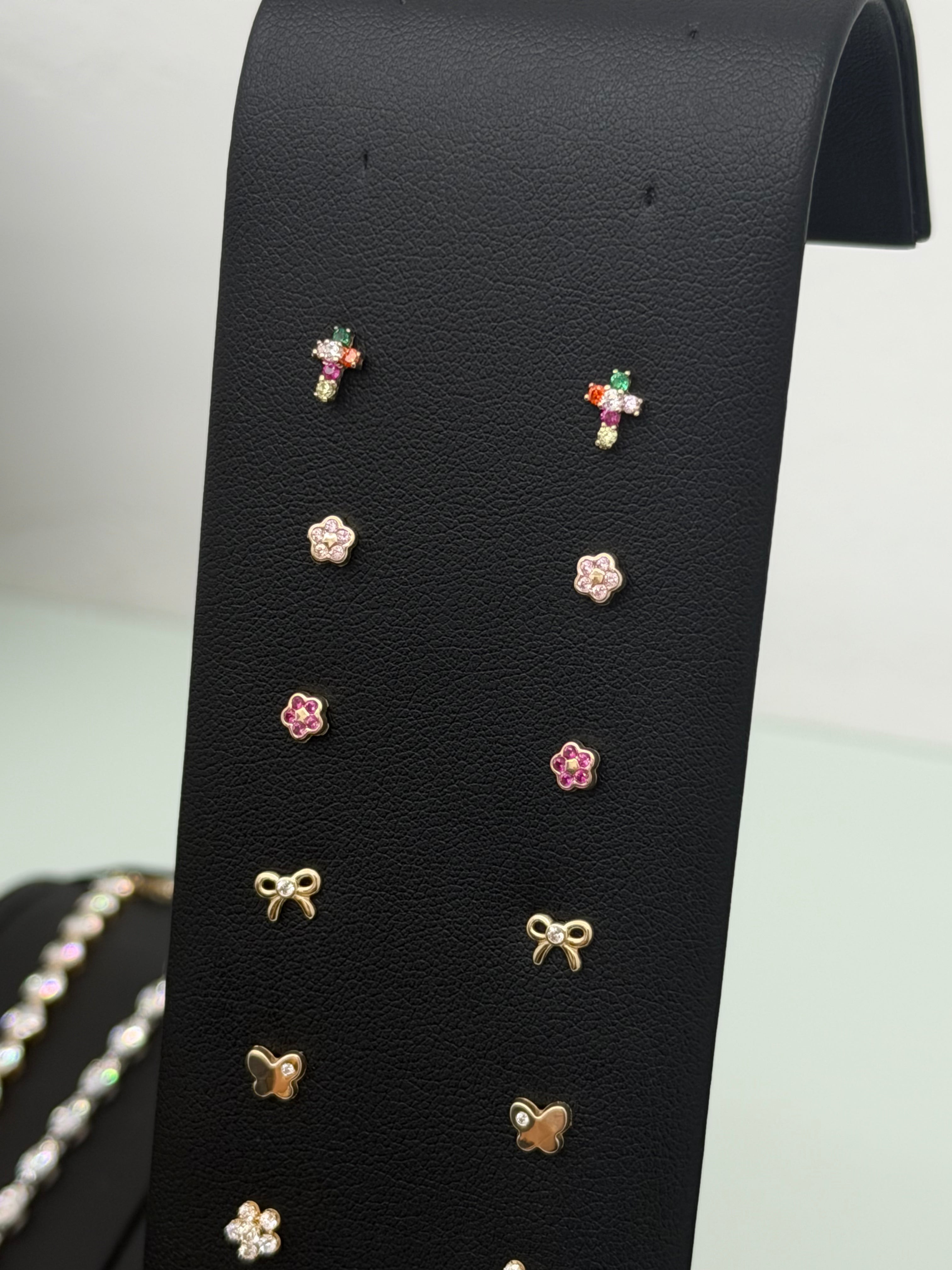 Baby Bezel Flower Studs in Light Pink