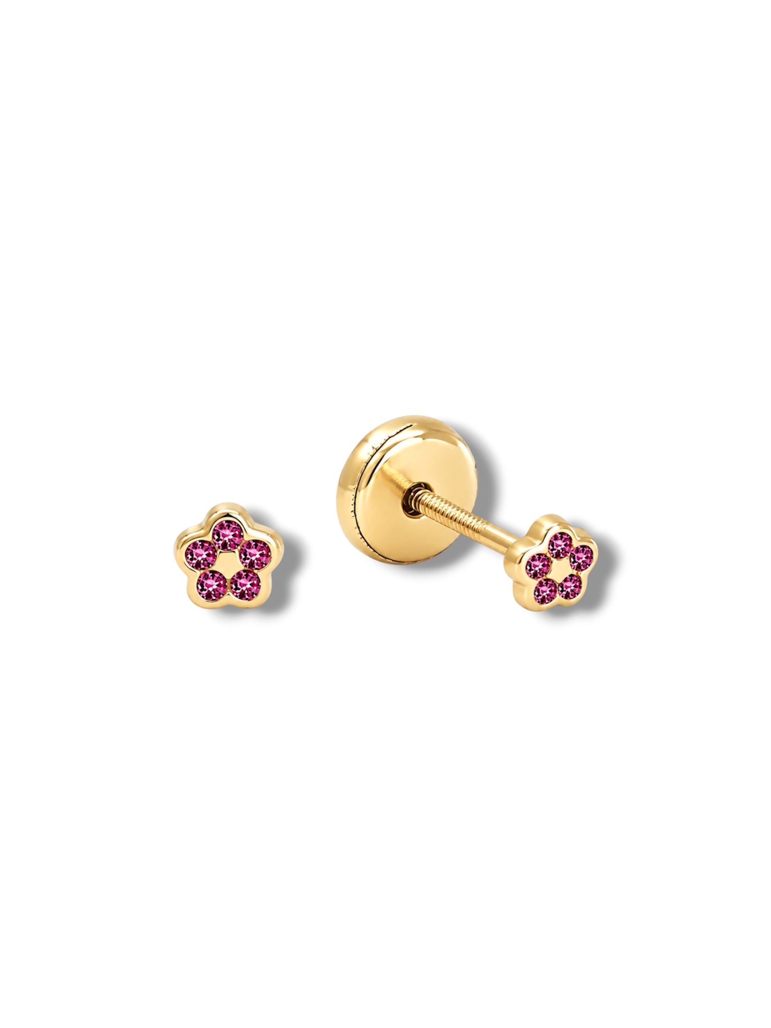Baby Bezel Flower Studs in Hot Pink