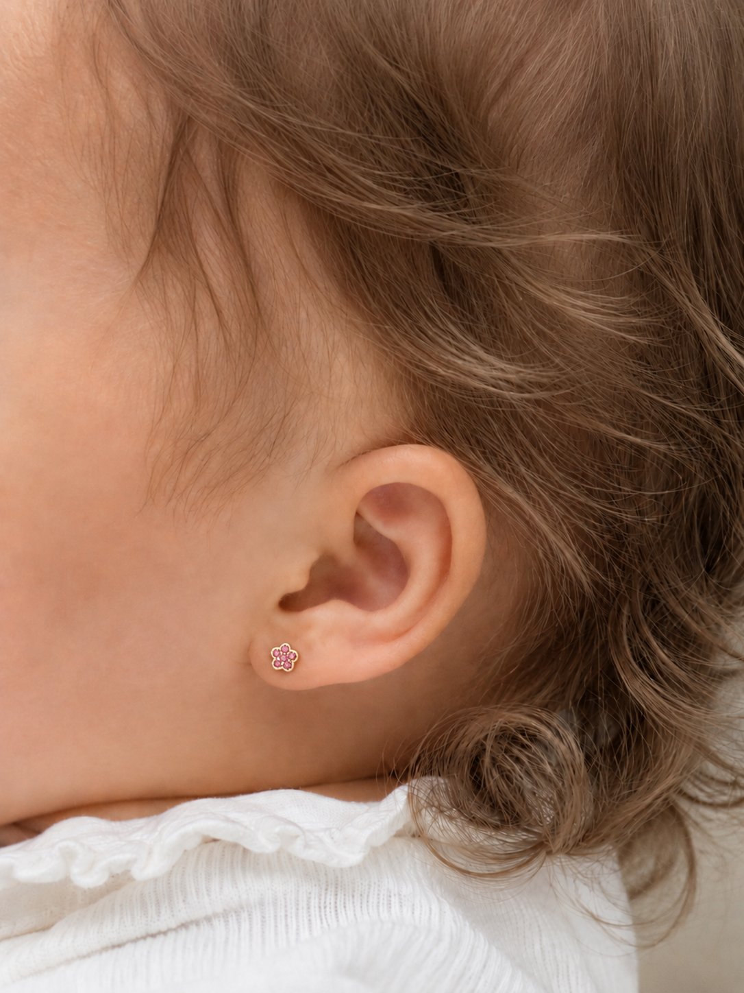 Baby Bezel Flower Studs in Light Pink