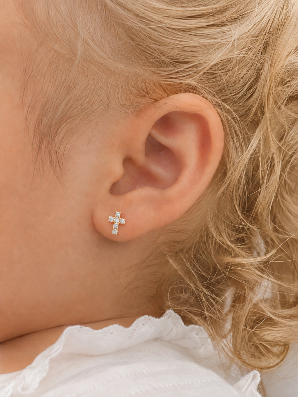Baby White Cross Studs